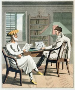 En europeisk gentleman med sin Moonshee, eller innfødt professor i språk, plate 1 fra 